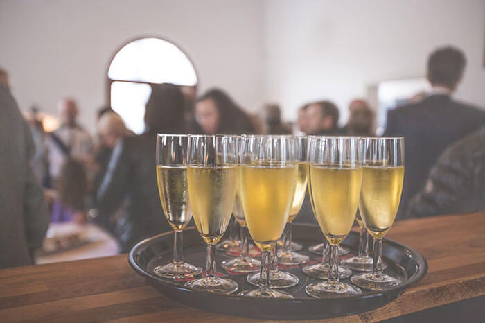 An event with wine served in glasses