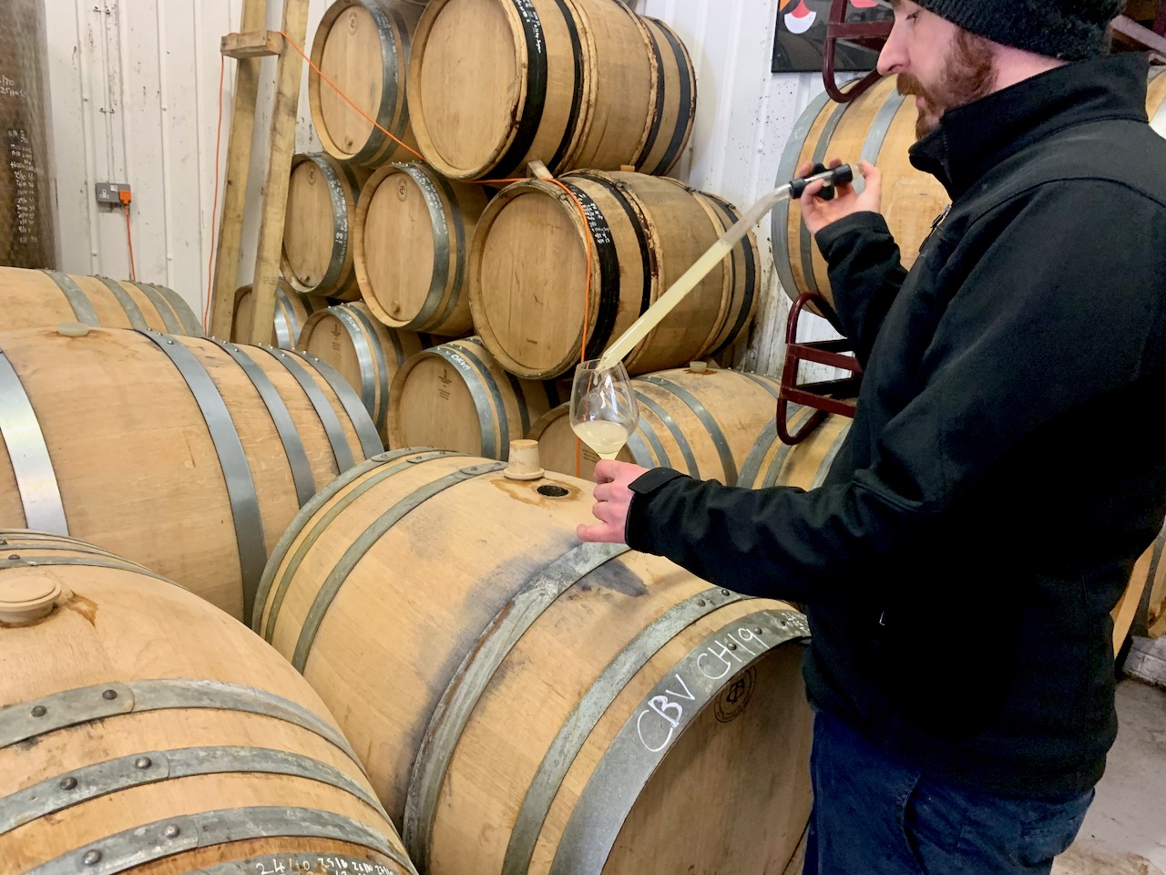 Sergio Verillo draws a sample from barrel